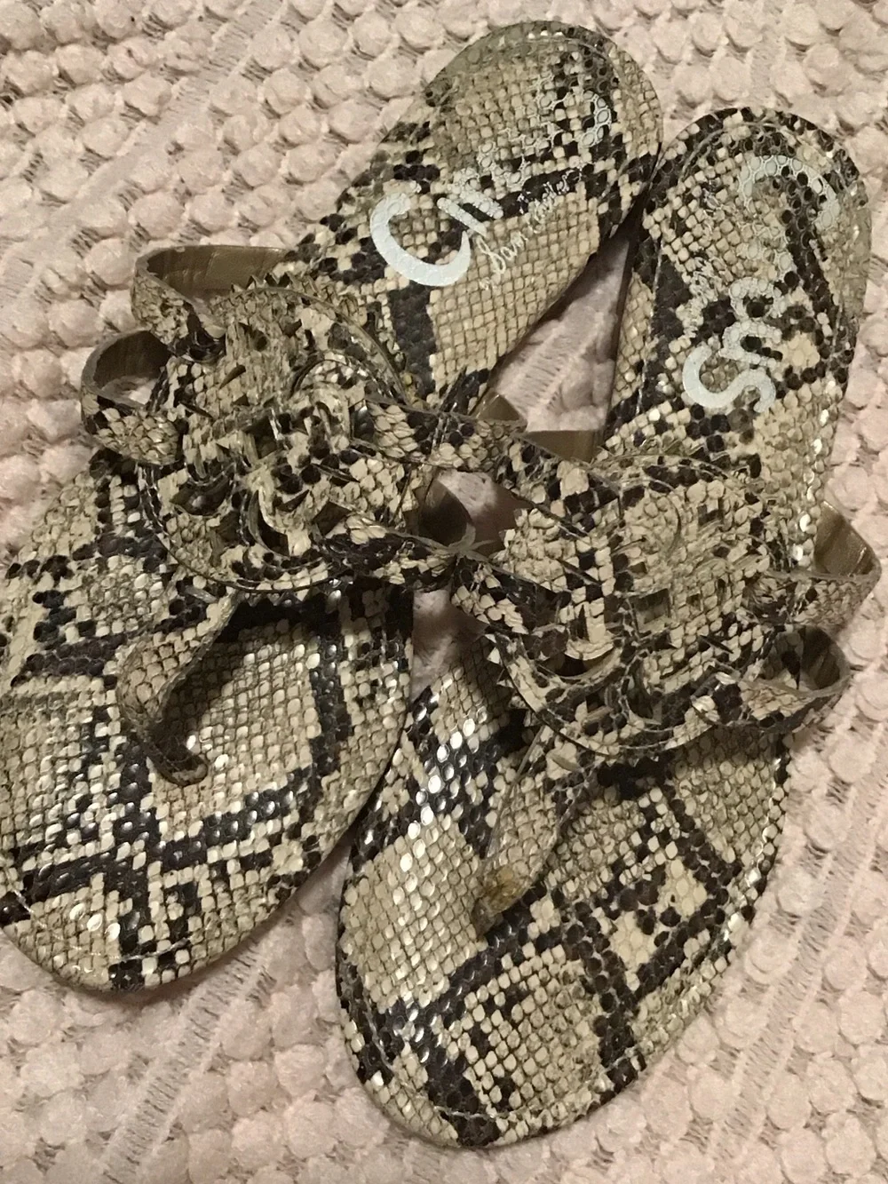 Circus by Sam Edelman Snake-Print Thong Sandals in Tan and Black